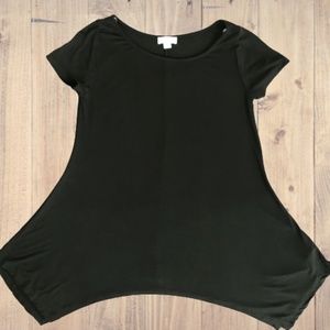 Misia Black Jersey Knit Handkerchief Hem Top Small